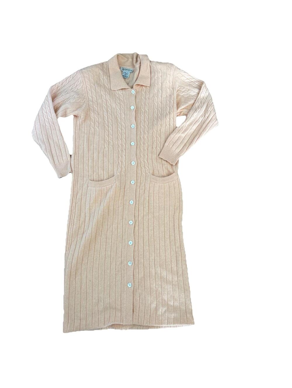 Vintage Liz Claiborne Peach Orange Cable Sweater Dress Sz S Lambswool Angora